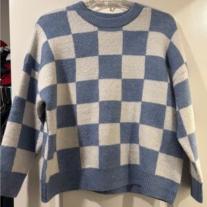 Blue and White Checkered Women's Sweater